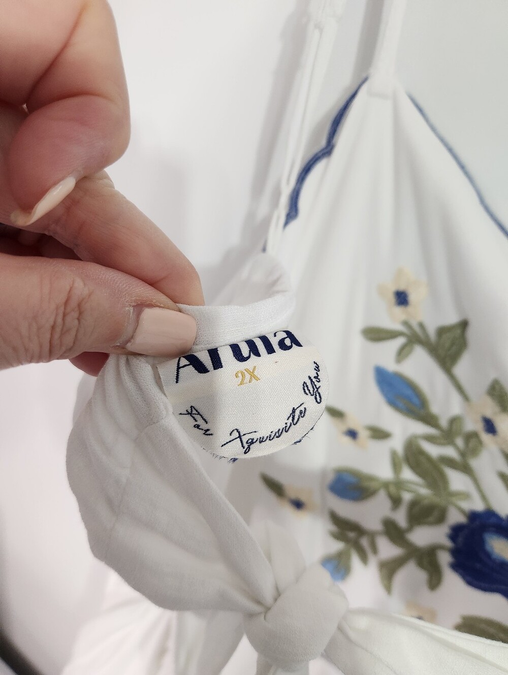 ARULA White Sundress with Blue and Green Floral Embroidery, Size 2x - Picture 3 of 11